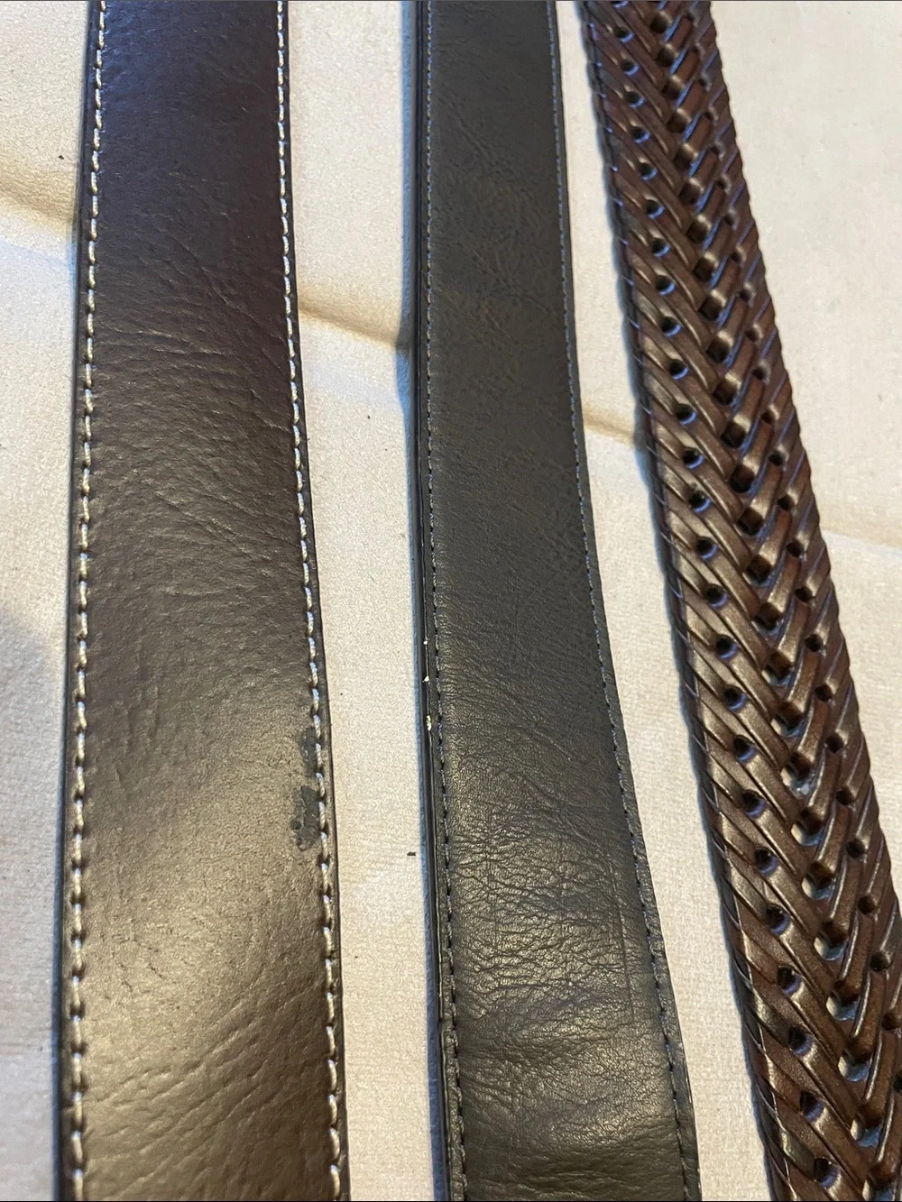 Ecko Unlimited Black Leather Belt Trio (Black, Dark Brown)